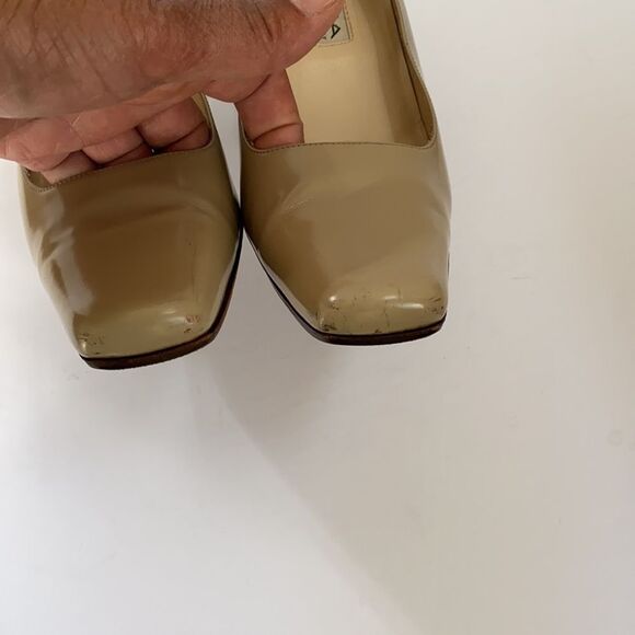 Via Spiga Neutral Tan Color Square Toe Pump Heels - Picture 3 of 9